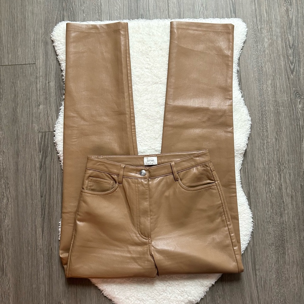 Aritzia Wilfred Women's Faux Leather Brown Straight Pants